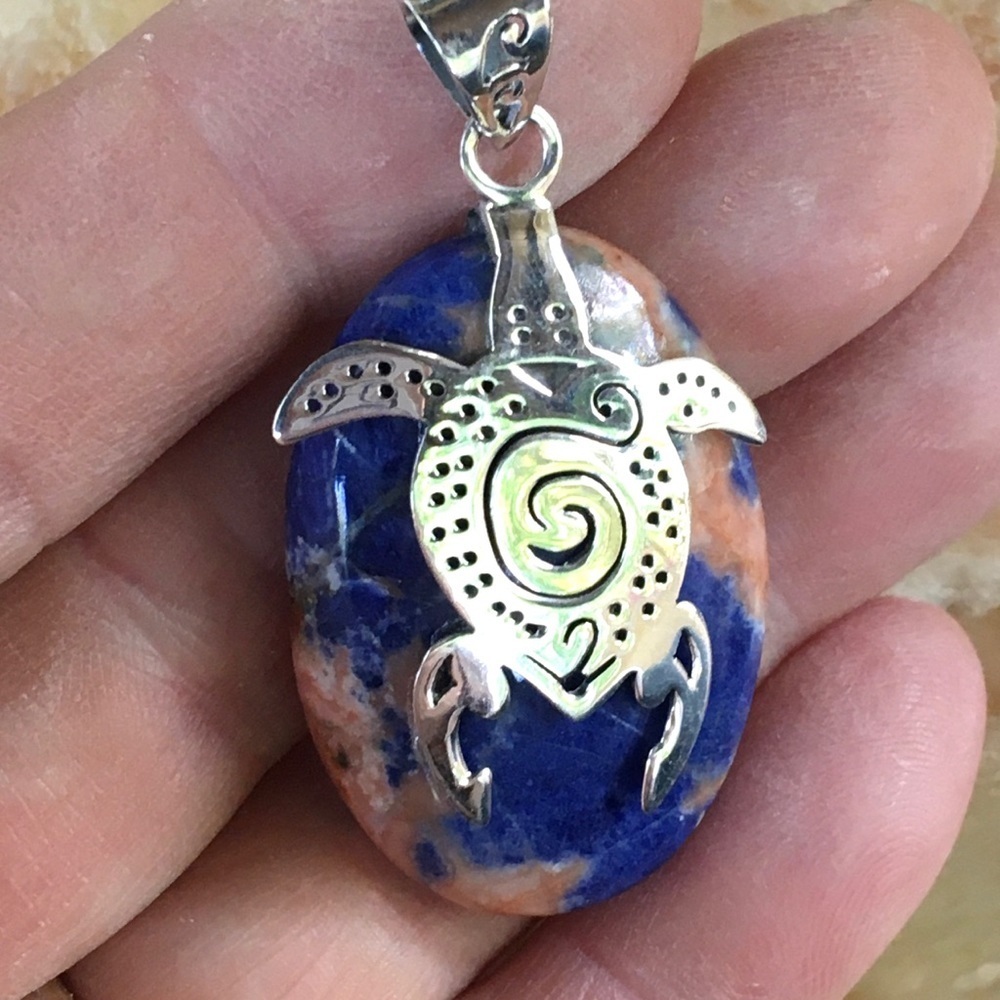 ORANGE SODALITE artisan sterling silver turtle pendant NWT